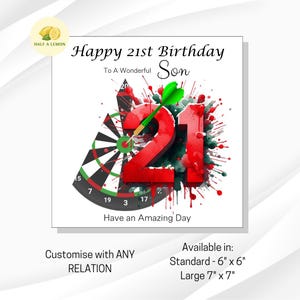 Carte de 21e anniversaire, TOUTE relation, fils, arrière-petit-fils, petit-fils, neveu, frère, cadeau, fléchettes, carte d'anniversaire, lui,