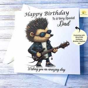 Carte d'anniversaire, pour fils, frère, neveu, petit-fils, petit ami, mari, cadeau d'anniversaire, guitare jouant hérisson, carte pour, pour lui, cadeau, rock
