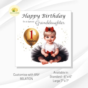 Carte de premier anniversaire, carte de 1er anniversaire pour fille, petite-fille, arrière-petite-fille, nièce, arrière-nièce, soeur, pour elle, cadeau,