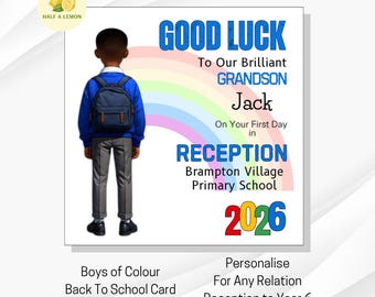 Personalised First Day of School Card for Boys of Colour: Custom Uniform Colours