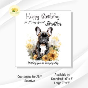 Carte d'anniversaire frère - Carte d'anniversaire bouledogue français pour frère, carte pour amoureux des chiens, jolie carte d'anniversaire Frenchie pour lui, cadeau frère, beau-frère