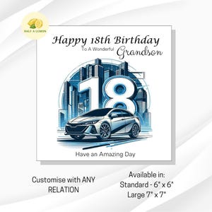Carte d'anniversaire 18 ans, Carte d'anniversaire de fils, Carte d'anniversaire de fils, Petit-fils, Carte d'anniversaire de frère, Neveu, Thème de la voiture, Cadeau de 18 ans