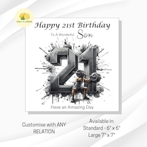Carte d'anniversaire 21 ans, TOUTE relation, fils, arrière-petit-fils, petit-fils, neveu, frère, cadeau, haltérophilie, salle de sport, carte d'anniversaire, lui,