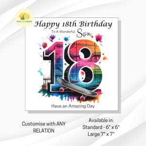 Carte d'anniversaire 18 ans, Carte d'anniversaire de fils, Carte d'anniversaire de fils, Petit-fils, Frère, neveu, Faire de la planche à roulettes, Skate Park, Cadeau de 18 ans,