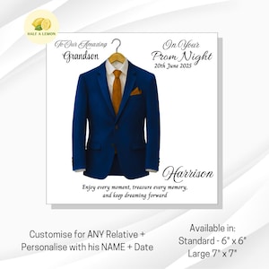 Carte de bal pour fils, Carte de bal personnalisée pour fils, Carte de bal pour petit-fils, Costume bleu parlementaire, Cravate dorée, cadeau de bal de promo, Soirée de bal de promo,