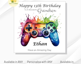 Birthday card, Personalised for Son, Great Grandson, Grandson, Great Nephew, Nephew, Brother, Gift, ANY Age, ANY Relation, Gamer, Video Game