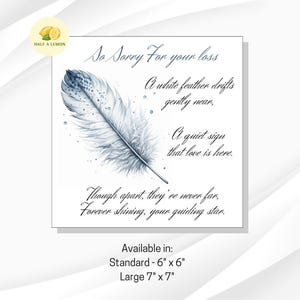 Carte de deuil, désolé pour votre perte, carte de sympathie, carte du souvenir, plume blanche, cadeau
