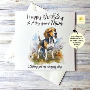 Carte d'anniversaire avec un mignon Beagle, carte d'anniversaire de chien pour soeur, frère, nièce, ami, fils, maman, papa, grand-père, grand-père, cadeau,