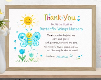 Personalised Nursery Team Thank You Print, Blue Butterfly Poem Keepsake (A4/A3)
