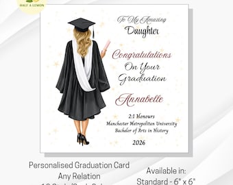 Graduation Card for Her: Personalised Female Graduate with White Sash - For Any Relation