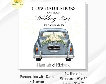 Personalised Wedding Day Card: Classic Car, Names & Date