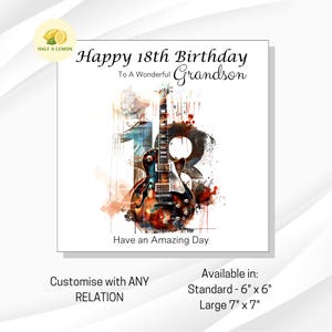Carte d'anniversaire pour petit-fils, petit-fils, 18e anniversaire, fils, arrière-petit-fils, neveu, frère, carte d'anniversaire sur le thème de la musique rock, cadeau 18e anniversaire