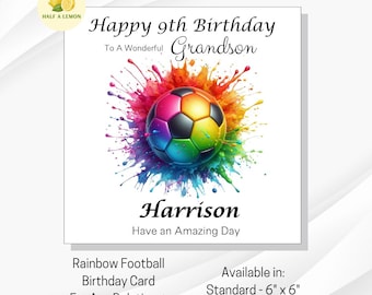 Personalised Football Birthday Card: Rainbow Soccer Ball for Any Relation/Age