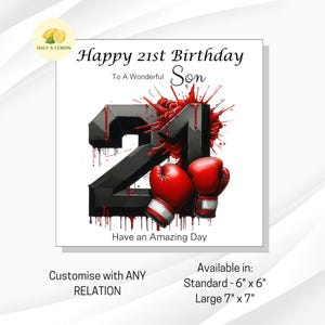 Carte de 21e anniversaire, TOUTE relation, fils, arrière-petit-fils, petit-fils, neveu, frère, cadeau, boxe, carte d'anniversaire, lui,