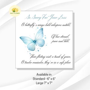 Carte de deuil, désolé pour votre perte, carte de sympathie, carte du souvenir, papillon, cadeau