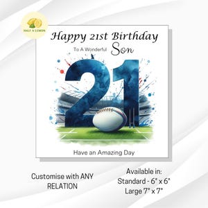 Carte d'anniversaire 21 ans, TOUS les parents, fils, arrière-petit-fils, petit-fils, neveu, frère, cadeau, carte d'anniversaire de l'équipe bleue de rugby, lui,