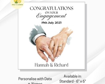 Engagement Card: Ring Holding Hands Design - Personalise with Names and Date