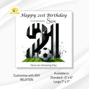Carte d'anniversaire de 21 ans, TOUT parent, fils, arrière-petit-fils, petit-fils, neveu, frère, cadeau, carte d'anniversaire de football noir et blanc, lui,
