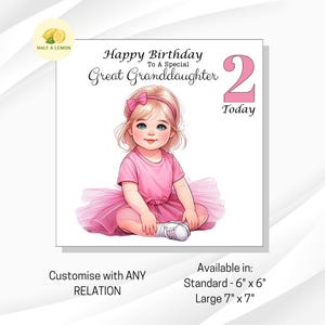 Carte de 2e anniversaire, pour TOUTES les relations, arrière-petite-fille, petite-fille, arrière-nièce, nièce, fille, cadeau pour elle, petite fille, 2 aujourd'hui,