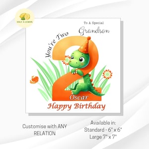Carte d'anniversaire personnalisée pour garçon, pour TOUTE relation, arrière-petit-fils, petit-fils, fils, arrière-neveu, neveu, filleul, lui, cadeau, dinosaure,