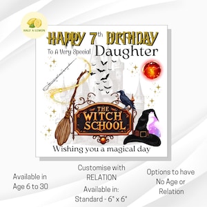 Carte d'anniversaire pour petite-fille, fille, nièce, l'école de sorcières, TOUT âge, TOUT parent, 6, 7, 8, 9, 10, 11, 12, 13, 14, 15, 16 ans, cadeau
