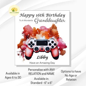 Carte d'anniversaire, personnalisée pour fille, arrière-petite-fille, petite-fille, nièce, soeur, cadeau, TOUT âge, TOUTES relations, Gamer, Jeu vidéo