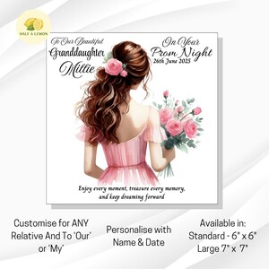 Carte de bal pour fille, carte de bal de petite-fille personnalisée pour nièce, robe de bal rose, couleur de cheveux au choix, cadeau de bal de promo, soirée de bal