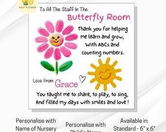 Personalised Nursery Team Thank You Card: Painted Flower and Sun