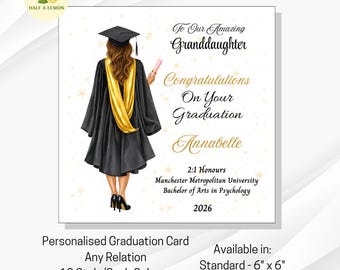 Graduation Card for Her: Personalised Female Graduate with Gold Sash - For Any Relation