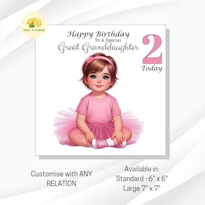 Carte de 2e anniversaire, pour TOUTE relation, pour arrière-petite-fille, petite-fille, arrière-nièce, nièce, fille, sœur, cadeau, 2 aujourd'hui, elle, fille