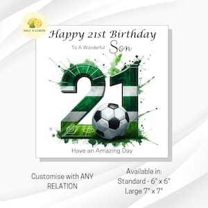 Carte d'anniversaire de 21 ans, TOUT parent, fils, arrière-petit-fils, petit-fils, neveu, frère, cadeau, carte d'anniversaire de football vert et blanc, lui,
