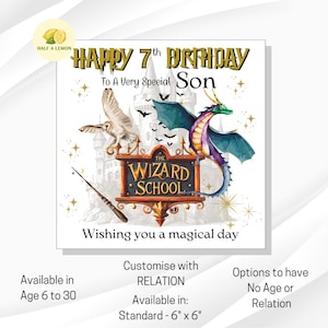 Carte d'anniversaire, pour fils, arrière-petit-fils, petit-fils, arrière-neveu, neveu, frère, cadeau, TOUT âge, TOUT lien, L'école des sorciers, pour lui,