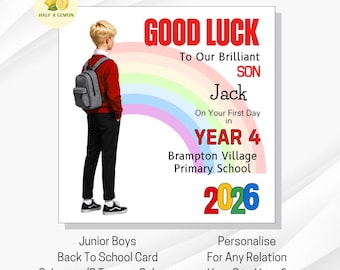 Personalised Back to School Card for Junior Boys: Custom Uniform/Hair Colours
