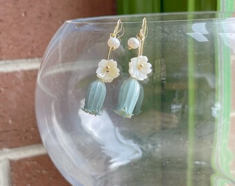 Blue lily of the valley earrings floral dangles for birthday gift for mom flower earrings for bridesmaid gift cute earrings