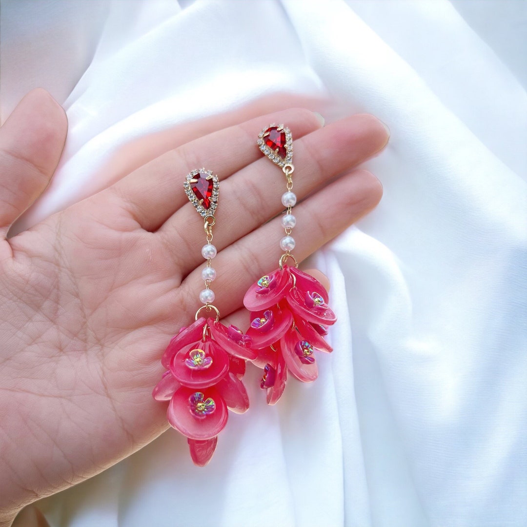 Flower Petal Earrings for Bridal Jewelry Floral Dangles Best Etsy