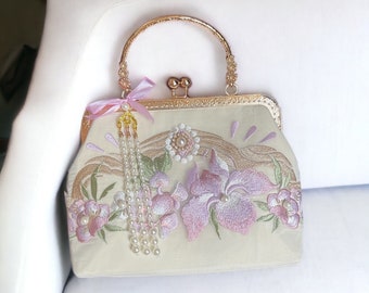 Silk Embroidery Top Handle Flower Crossbody Bag For Christmas Gift For Mom Cute Evening Bag For Birthday gift For Wife