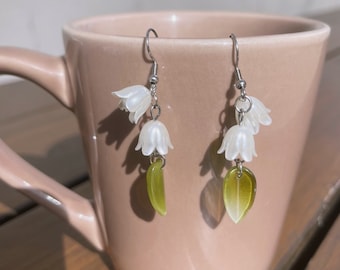 Lily of the Valley Flower Earrings For Christmas Gift For Best Friend Minimalist Floral Dangles For Anniversary Gift