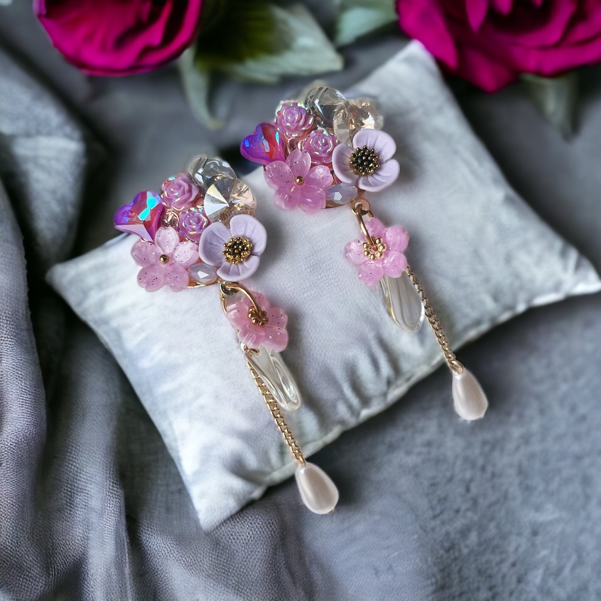 Zirconia Tassel Plum Blossom Earrings - Brilliant Flower Fringe Earrings  for Women, Dangling Earrings Trendy Earrings Jewelry for Women
