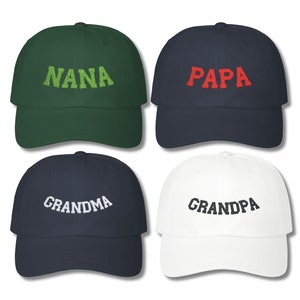 Grandpa and Grandma Embroidered Hat, Custom Embroidered GIGI Baseball Hat, Personalized POPS, NaNa, PawPaw, Grammy Custom Matching Hat Set