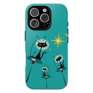 Atomic Cat Tough Case, Mid Century Modern Atomic Cats Space Phone Case, Black Cats Case, Cat Lover Case Gift, Kids Case