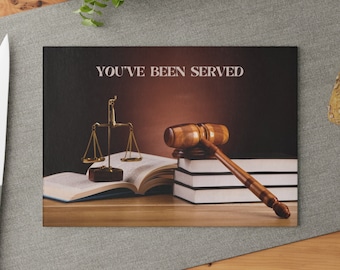 You've Been Served By Attorney or Lawyer Glass Cutting Board, Counter Protector, Lawyer Graduation ESQ