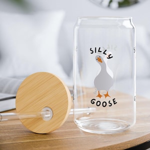 Silly Goose Sipper Glass, Cute Silly Goose Glass Tumbler With Straw And Lid or Without Lid