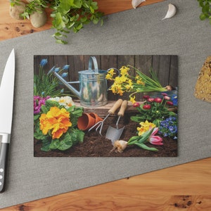 Flowers Gardener Glass Cutting Board, Gardener Cutting Board, Gardener Lovers Gift