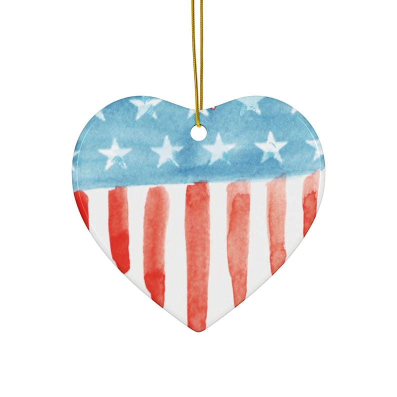 Patriotic Ornament, 2side Print, Ceramic Flag Ornament, Patriotic