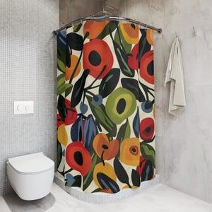 Retro Flower Shower Curtain, Housewarming Gift