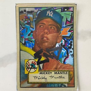 Mickey Mantle handgemaakte sportkaart in graffitistijl. Pakket van 2 stuks.