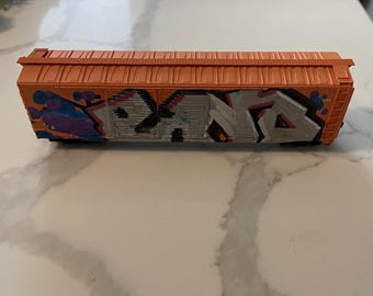 Hand Painted Mini Boxcar. Used H0 scale 7 inch. Any name or word you like.