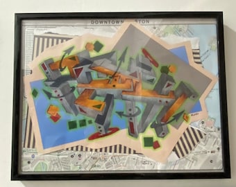 mixed media graffiti style wall collage