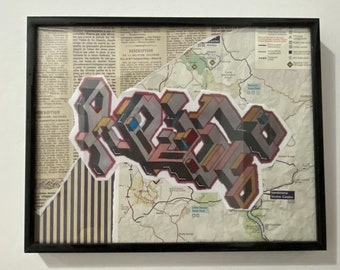 mixed media graffiti style wall collage