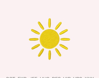 Mini desenho de bordado de sol | Download instantâneo em 6 tamanhos | Arquivo de bordado à máquina de sol para roupas, decoração de casa e acessórios